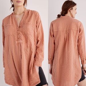 Anthropologie Pilcro Seersucker Tunic Buttondown in Dark Orange